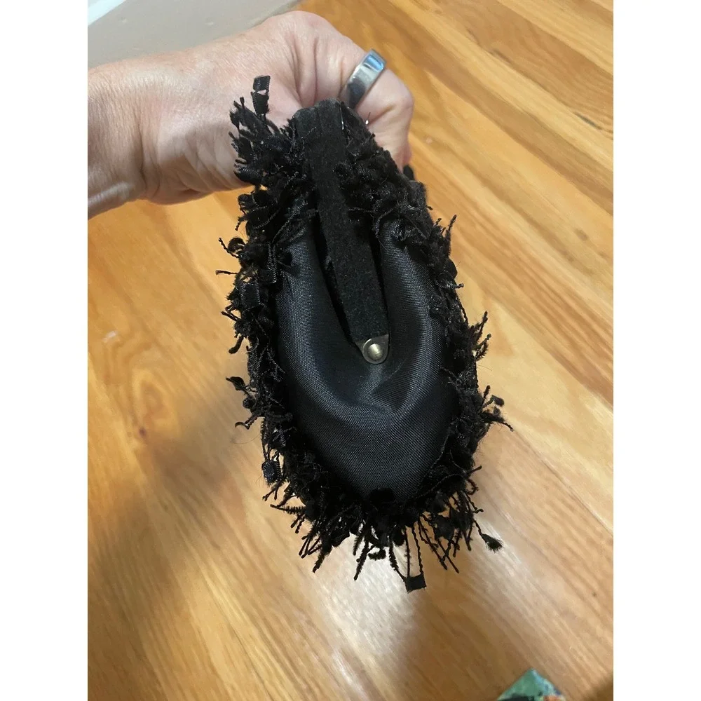 Mary Frances Black Beaded Rosette Clutch Gothic Evening Bag Y2K Missing Chain